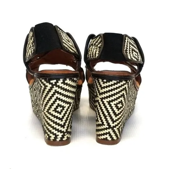 Lucky Brand‎ Koko Black Woven Aztec Print Platform Wedge Sandals Size 7.5 M