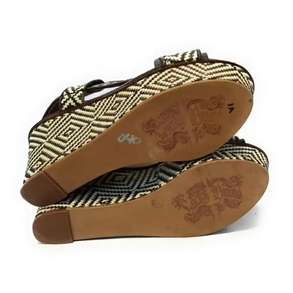 Lucky Brand‎ Koko Black Woven Aztec Print Platform Wedge Sandals Size 7.5 M