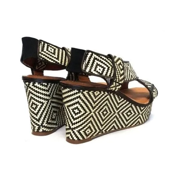 Lucky Brand‎ Koko Black Woven Aztec Print Platform Wedge Sandals Size 7.5 M