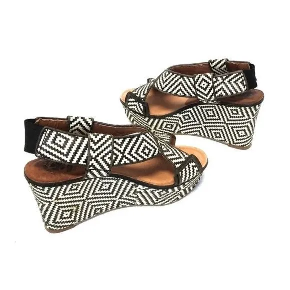 Lucky Brand‎ Koko Black Woven Aztec Print Platform Wedge Sandals Size 7.5 M