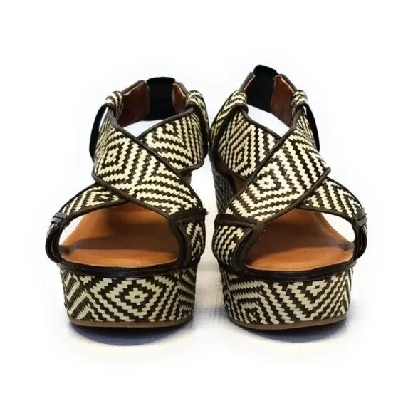 Lucky Brand‎ Koko Black Woven Aztec Print Platform Wedge Sandals Size 7.5 M