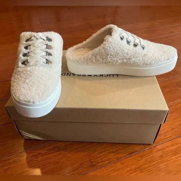 Lucky Brand Off White Sherpa Slip-on Shoes