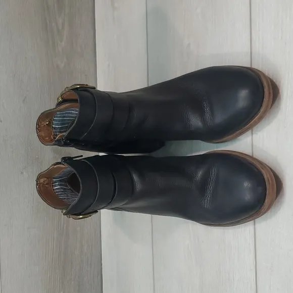 Lucky Brand Womens Raisa Ankle Leather Block Heels Moto Boots shoes sz 9M