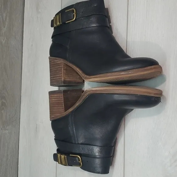 Lucky Brand Womens Raisa Ankle Leather Block Heels Moto Boots shoes sz 9M