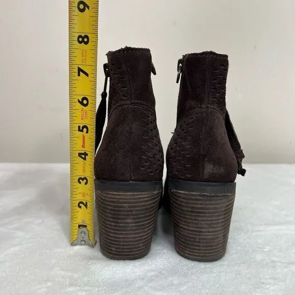 Lucky Brand Brown Ramses Ankle Booties Side Zip Perforated Boots 8 Women
