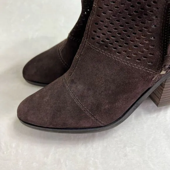Lucky Brand Brown Ramses Ankle Booties Side Zip Perforated Boots 8 Women