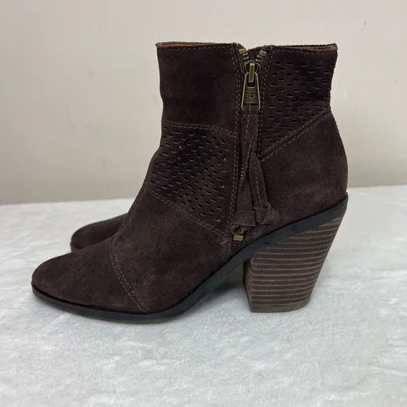 Lucky Brand Brown Ramses Ankle Booties Side Zip Perforated Boots 8 Women