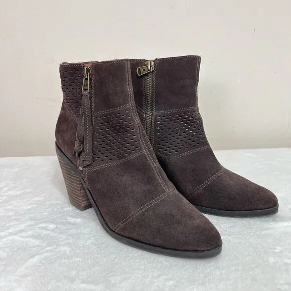 Lucky Brand Brown Ramses Ankle Booties Side Zip Perforated Boots 8 Women