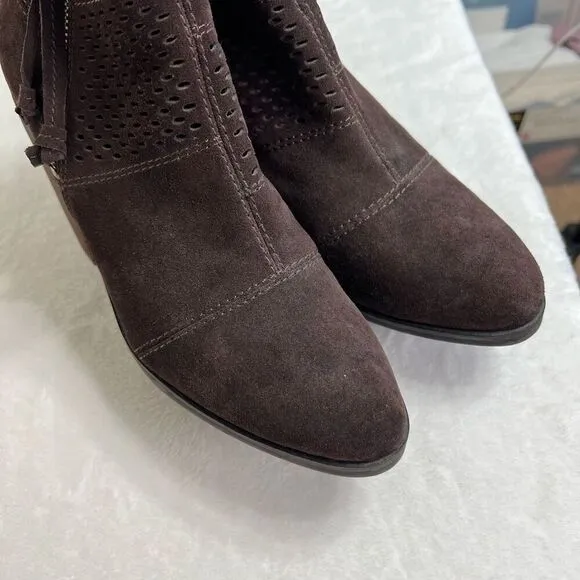 Lucky Brand Brown Ramses Ankle Booties Side Zip Perforated Boots 8 Women