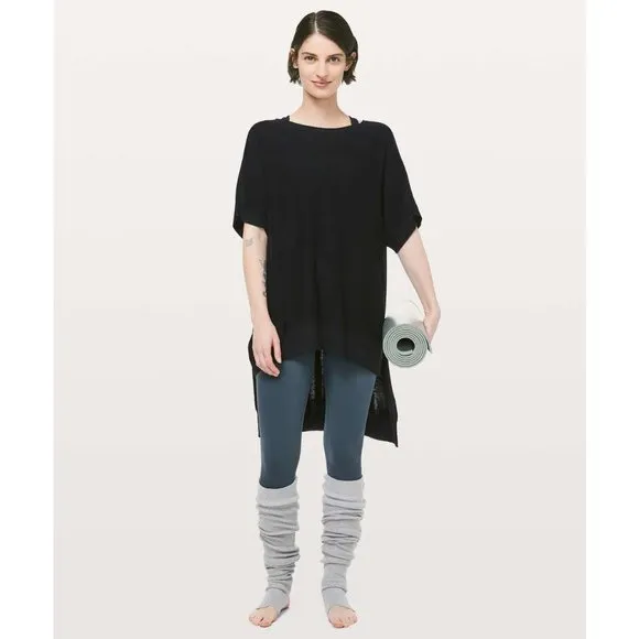 Lululemon Be at Ease Knit Boat Neck Poncho Sweater Black Women One Size