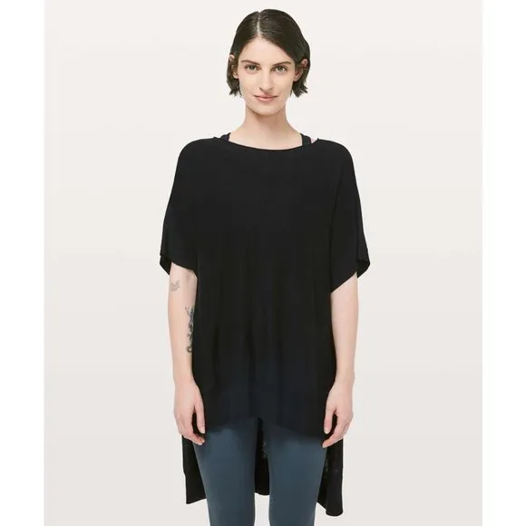 Lululemon Be at Ease Knit Boat Neck Poncho Sweater Black Women One Size