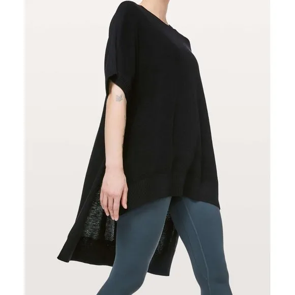 Lululemon Be at Ease Knit Boat Neck Poncho Sweater Black Women One Size