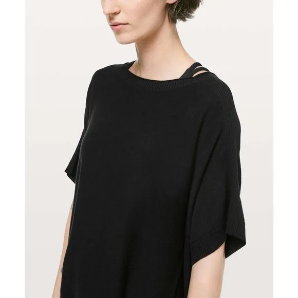 Lululemon Be at Ease Knit Boat Neck Poncho Sweater Black Women One Size