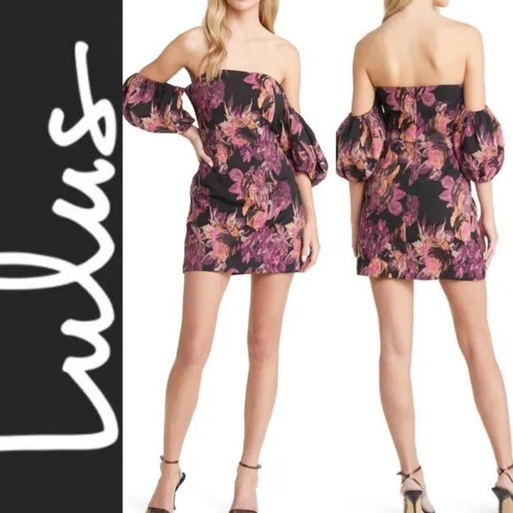 Lulu’s Floral Dress Off the shoulder puff sleeve. Size Medium