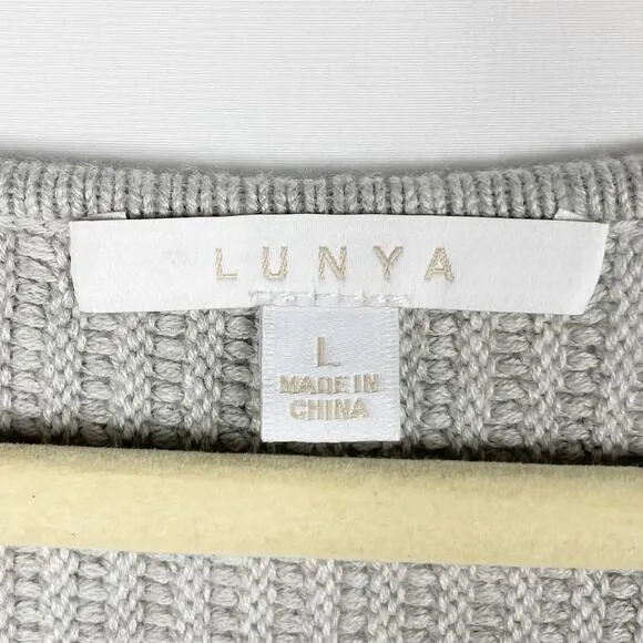 Lunya Cozy Cotton Silk Reversible Pullover Sweater Grey Heather Sz L Ribbed