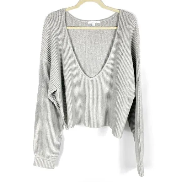Lunya Cozy Cotton Silk Reversible Pullover Sweater Grey Heather Sz L Ribbed