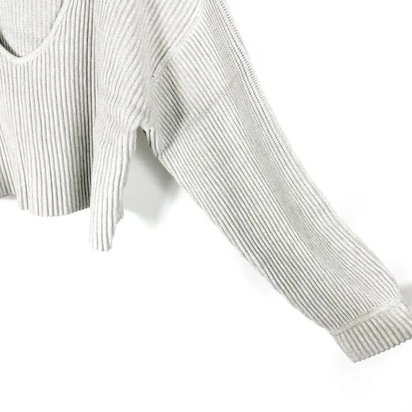 Lunya Cozy Cotton Silk Reversible Pullover Sweater Grey Heather Sz L Ribbed
