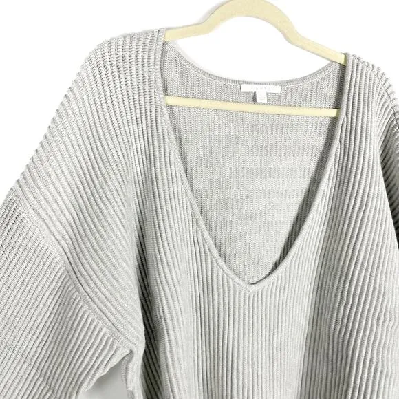 Lunya Cozy Cotton Silk Reversible Pullover Sweater Grey Heather Sz L Ribbed