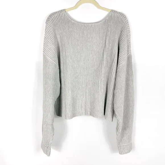 Lunya Cozy Cotton Silk Reversible Pullover Sweater Grey Heather Sz L Ribbed