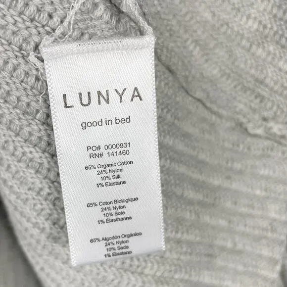 Lunya Cozy Cotton Silk Reversible Pullover Sweater Grey Heather Sz L Ribbed