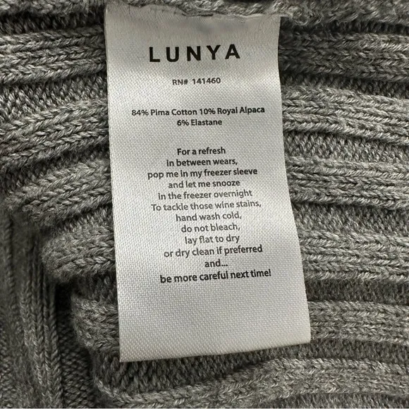 Lunya Ribbed Pima Alpaca Pullover Sweater Grey SZ XS/Small Oversized Relaxed Fit