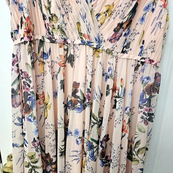 MAC DUGGAL 55829 Pleated Pink Floral Cap Sleeve A-line Gown Dress Size 22 NWOT