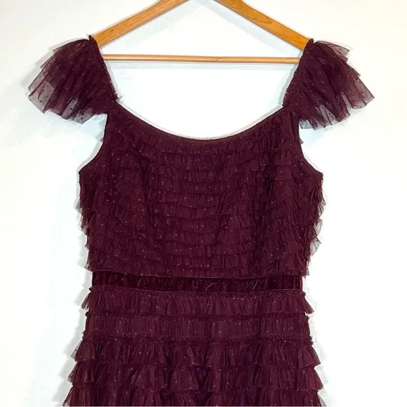 Mac Duggal 8054 Womens Size 12  Amethyst Ruffle Cap Sleeve Tiered Midi Dress