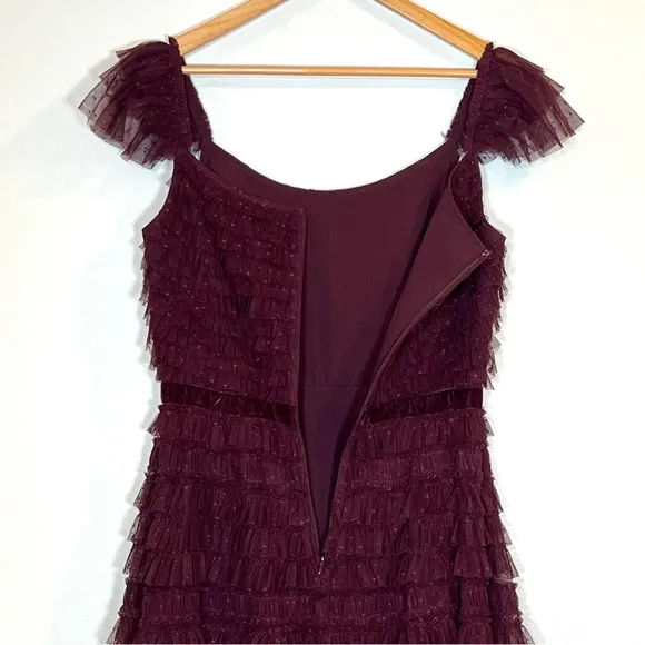 Mac Duggal 8054 Womens Size 12  Amethyst Ruffle Cap Sleeve Tiered Midi Dress