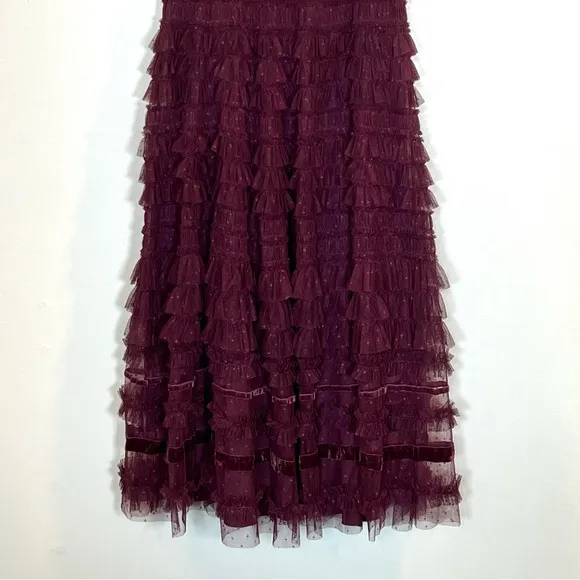 Mac Duggal 8054 Womens Size 12  Amethyst Ruffle Cap Sleeve Tiered Midi Dress