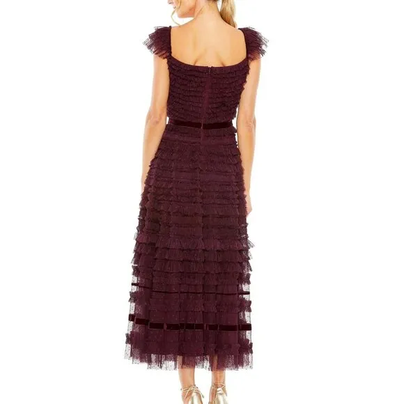 Mac Duggal 8054 Womens Size 12  Amethyst Ruffle Cap Sleeve Tiered Midi Dress