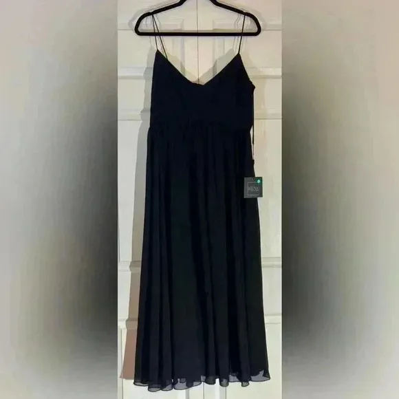 Mac Duggal Chiffon V-Neck Sleeveless Faux Wrap Flowy Midi Dress NWT Style 70099