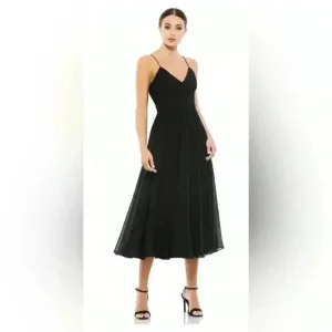 Mac Duggal Chiffon V-Neck Sleeveless Faux Wrap Flowy Midi Dress NWT Style 70099