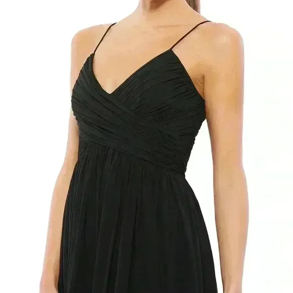 Mac Duggal Chiffon V-Neck Sleeveless Faux Wrap Flowy Midi Dress NWT Style 70099