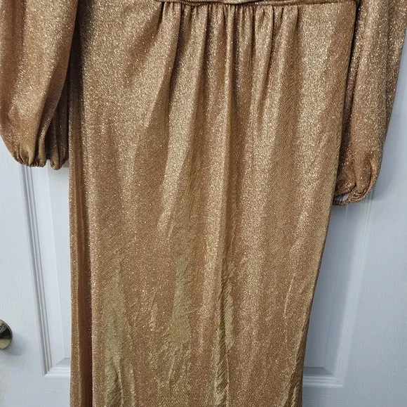 Mac Duggal Draped Glitter Fabric High Neck Puff Sleeve Trumpet Gown SZ 12 NWT