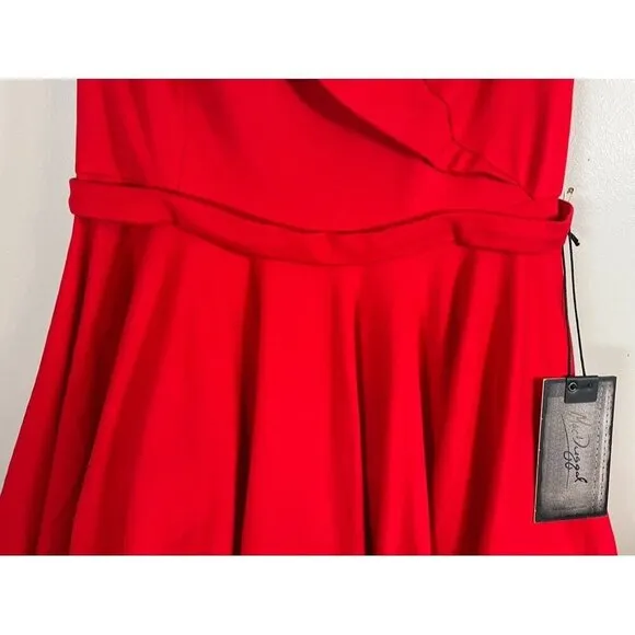 Mac Duggal Dress Women 18W Red Off Shoulder Mini Festive Holiday Christmas Gala