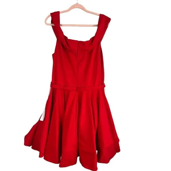 Mac Duggal Dress Women 18W Red Off Shoulder Mini Festive Holiday Christmas Gala