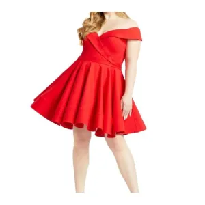 Mac Duggal Dress Women 18W Red Off Shoulder Mini Festive Holiday Christmas Gala