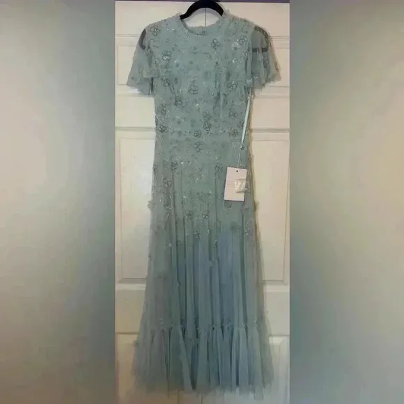 MAC DUGGAL Embellished High Neck Cap Sleeve A Line Dress Size 6 NWT