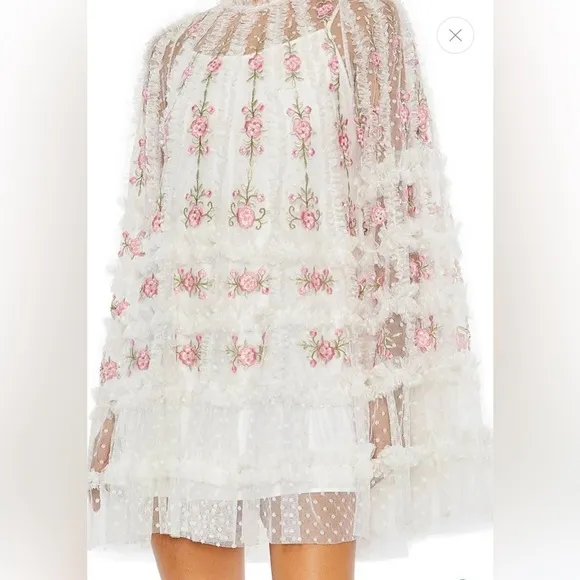 Mac Duggal Embroidered Long Flair Sleeve Mesh A-line Dress NWT