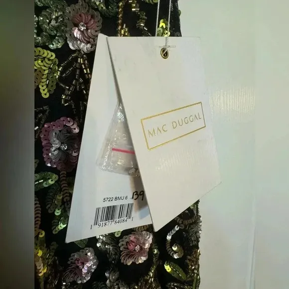 Mac Duggal Floral Embellished Flutter Cap Sleeve Dress NWT