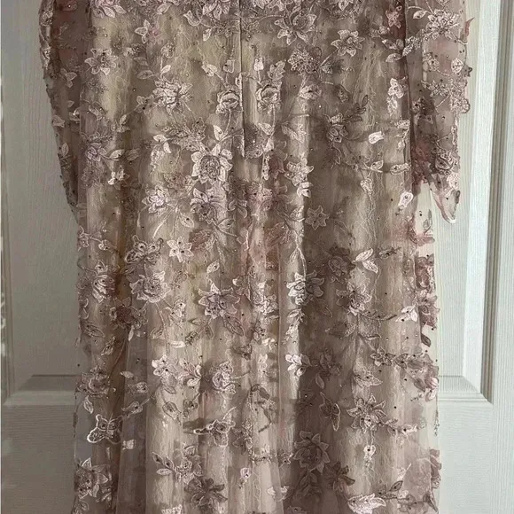 MAC DUGGAL Light Pink Floral Applique Long Sleeve Illusion Gown Style 70224 NWT