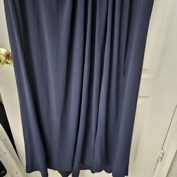 Mac Duggal Midnight Blue Beaded Belt Jersey Faux Wrap Long Sleeve Gown SZ 22W