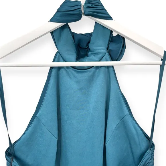 Mac Duggal NEW Teal Pleated Charmeuse High‎ Neck Sleeveless Midi Dress - Size 6