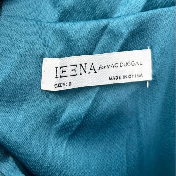 Mac Duggal NEW Teal Pleated Charmeuse High‎ Neck Sleeveless Midi Dress - Size 6