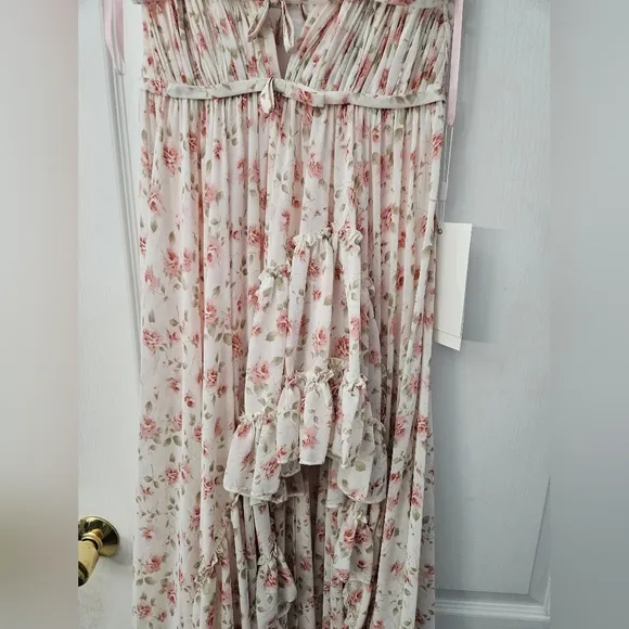 Mac Duggal pink  Floral Print Sleeveless Ruffled High-Low Gown 50659 SZ 2 NWT