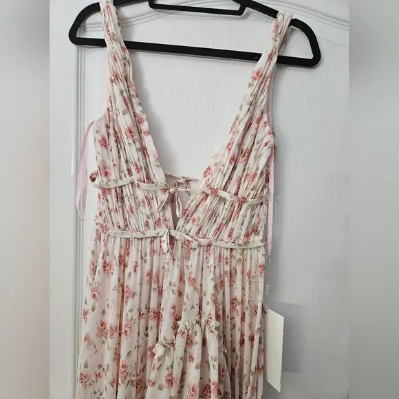 Mac Duggal pink  Floral Print Sleeveless Ruffled High-Low Gown 50659 SZ 2 NWT