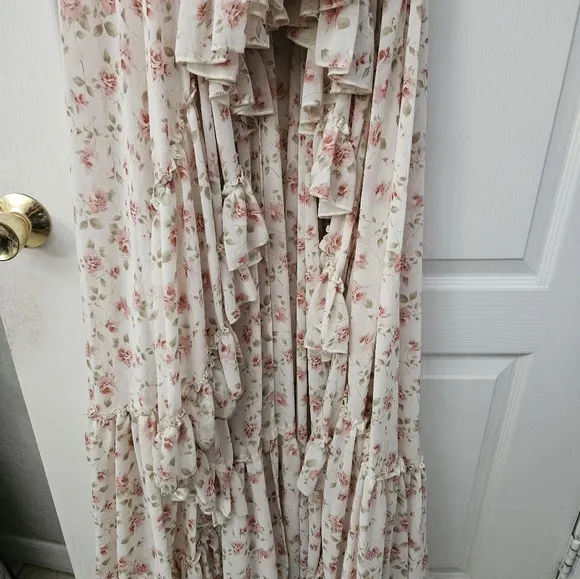 Mac Duggal pink  Floral Print Sleeveless Ruffled High-Low Gown 50659 SZ 2 NWT