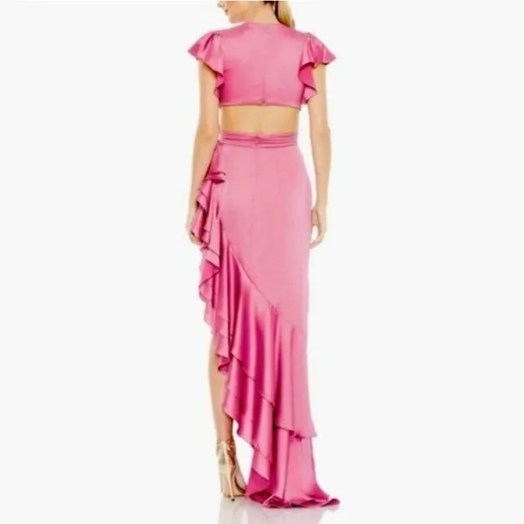 Mac Duggal Pink Ruffle Asymmetrical Hem Special Occasion Cutout Dress Size 4 New