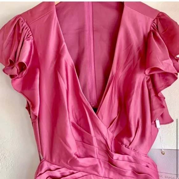 Mac Duggal Pink Ruffle Asymmetrical Hem Special Occasion Cutout Dress Size 4 New