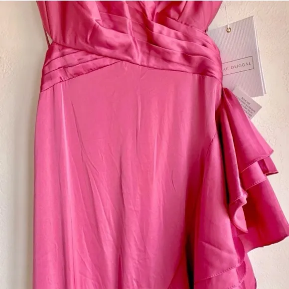 Mac Duggal Pink Ruffle Asymmetrical Hem Special Occasion Cutout Dress Size 4 New